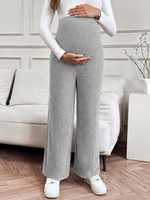SHEIN 孕婦休閒可調腰圍護肚舒適長褲 - 淺灰色 - 查看 4