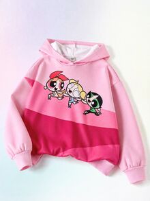 THE POWERPUFF GIRLS X SHEIN 青少年女孩卡通印花長袖休閒衛衣 - 粉色 - 查看 2
