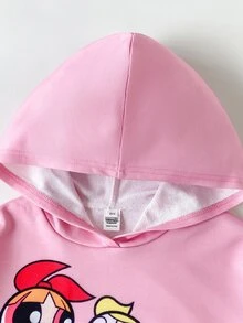 THE POWERPUFF GIRLS X SHEIN 青少年女孩卡通印花長袖休閒衛衣 - 粉色 - 查看 7