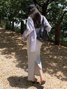 Dazy Tall Women's Contrast Color Letter Korean Style Casual Long Skirt - Grey - View 2