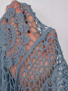 Freevana Plus Size Vacation Knit Hollow Out Cardigan - Dusty Blue - View 8