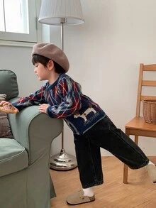 DAZY Infant Boys Casual Plaid Long Sleeve Korean Style Autumn/Winter Cardigan - Grey - View 7