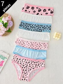 Girl Pink Leopard Print Combination Panties 7pcs Set - Multicolor - View 1