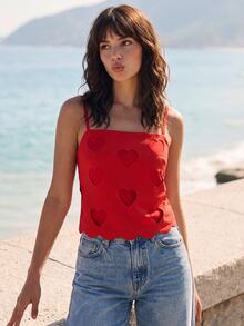 CAJUNI Heart Shape Red Blouse Casual Chic Elegant Summer Special Fabric Valentines Day - Red - View 9