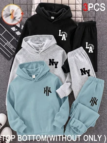 SHEIN 青少年男孩 3件組休閒百搭黑色、灰色、多色運動長褲，適合通勤、上學、日常休閒穿著與運動 - 彩色 - 查看 1