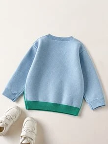 LOONEY TUNES X SHEIN Sweater Kasual Lengan Panjang Leher Bulat Motif Kartun Anak Laki-Laki - Biru - View 2