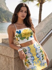 CAJUNI Paisley Daffodil Top And Skirt Coord - Yellow - View 4