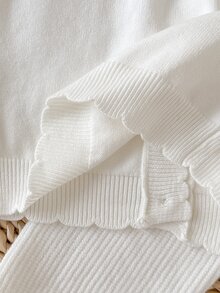 Baby Girls Sweater Co-Ords Fashion Casual Matching Cute Cream White Knit Cardigan Top + Knitted Textured Solid Color Footed Leggings 2pcs Set Autumn - White - View 6
