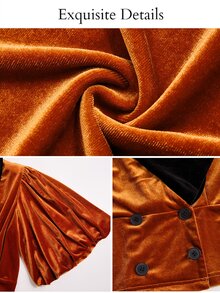 Brilight Velvet Contrast Lapel Short Sleeve Double Breasted Wrap Cropped Coat For Dinner Party Club Date Night Outfit Brown Striped Summer Elegant Mature - Gold - View 6