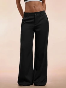 Avantive Women's Solid Color Wide Leg Loose Casual Commute Long Pants - Black - View 2