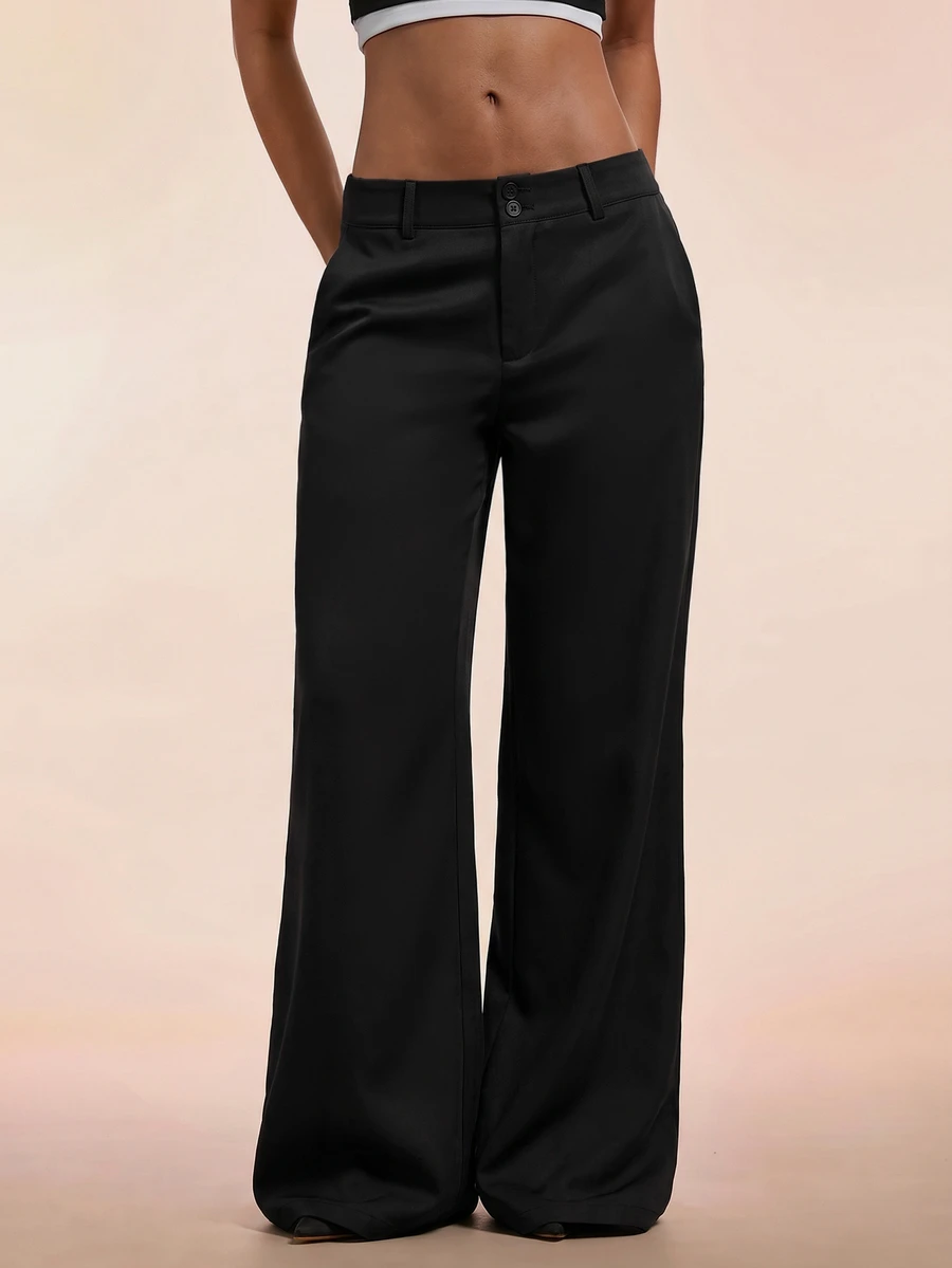 Avantive Women's Solid Color Wide Leg Loose Casual Commute Long Pants