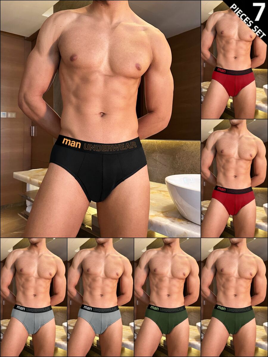 Wedaily 7件組男士字母印花性感日常三角內褲 - 彩色 - 查看 1
