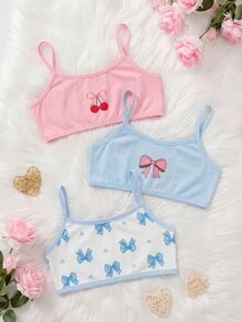 SHEIN Young Girl Cute Cartoon Print Camisole Underwear 3pcs Set - Multicolor - View 2