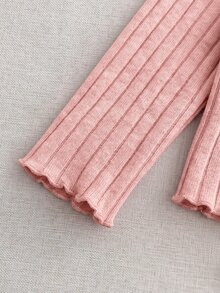 SHEIN Baby Girl Cute Autumn/Winter Versatile Polka Dot Bow Long Sleeve Sweatshirt & Elastic Waist Long Pants Set - Apricot - View 7