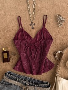 Attitoon Damen Tanktop, lässig minimalistisch Vintage elegant vielseitig Blau Pailletten bestickter Mesh-Stoff, Strandkleidung, Urlaubsoutfit, Damen Sommeroutfit - Bordeaux - Übersicht 2