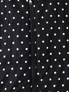 SHEIN 1件女童波點印花抓絨內裡連帽加厚外套，冬季中長款加厚防寒外套，雙層保暖+抓絨內裡，連帽+緊口袖口有效防風，兼具功能與時尚，冬季高出片率 - 黑與白 - 查看 7