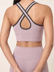 SHEIN BAE Women's Trimmed Cropped Tank Top And Leggings Sports Set - Baby Pink - View 6