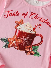 Tween Girl Autumn/Winter Christmas Pajamas 2pcs Snug Fit Long Sleeve Pants Top Print Allover Pink - Baby Pink - View 3