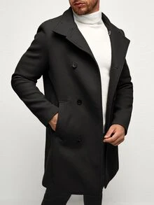 EASEVO Men Plus Size Solid Double Breasted Overcoat Halloween Winter Party Autumn  - Black - View 3