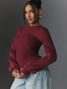 NYA SZN Knit Top Long Sleeve Sweater Elegant Holiday Festival Special Occasion Everyday Casual Work Concert Going Out Club Cozy Chic Party Red Fall Winter - Red - View 5
