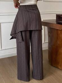 Dazy Tall Women's Casual Patchwork Loose Straight Leg Pants - Brown - View 2