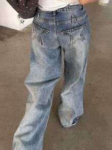 Dazy Tall Women's Star Decor Street Casual Straight Leg Jeans - Light Wash - View 4