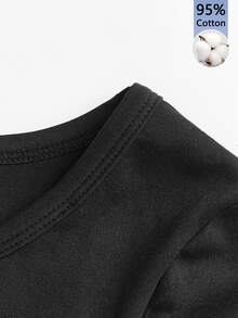 SHEIN EZwear 女款休閒極簡大圓領小飛袖黑色修身長袖打底T恤，低調百搭街頭風咖啡廳慵懶造型，四季穿著現代都市時尚商務辦公通勤機場服飾，靜奢優雅 - 黑色 - 查看 6