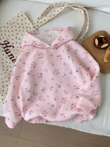 SHEIN EZwear 女士碎花清新浪漫優雅印花連帽衛衣，適合秋冬季節、街頭風、家居服、時尚風格、Y2K風格 - 彩色 - 查看 6