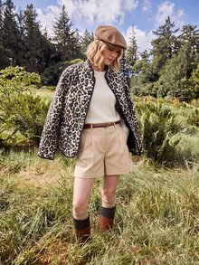 Dayvera Women's Autumn/Winter Small Stand Collar Leopard Print Pocket Padded Coat Long Sleeve Casual - Multicolor - View 2
