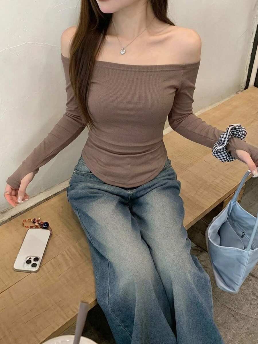 DAZY 女款方領修身性感風T恤 - 粉色 - 查看 1