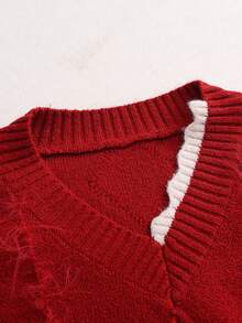 SHEIN Women's Sexy Plush Scarf And Long Sleeve Sweater Set - Red - View 7