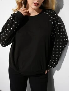 Maija Top casual de uso diario con decoración de tachuelas para mujer de talla grande - Negro - Ver 4