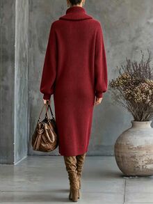 SHEIN Women's Solid Color Casual Elegant Versatile Daily Long Sleeve Sweater Dinner Everyday Burgundy Winter Dinner Everyday - Red - View 3