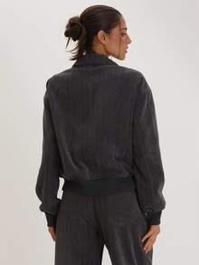 MUSEYN Grey Bomber Jacket Versatile Everyday Casual Fall - Dark Grey - View 4