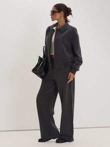 MUSEYN Grey Bomber Jacket Versatile Everyday Casual Fall - Dark Grey - View 2