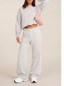 SHEIN BAE Women's Letter Print Casual Daily Long Sleeve Sports Sweatshirt - Light Grey - View 1