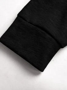 SHEIN 青少年女孩純色百褶不對稱領長袖套頭衛衣 秋季款 萬聖節/聖誕派對穿搭 - 黑色 - 查看 6