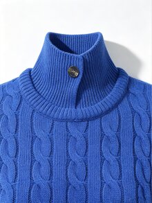 SHEIN Women's Cable Knit Stand Collar Long Sleeve Casual Versatile Sweater - Blue - View 5