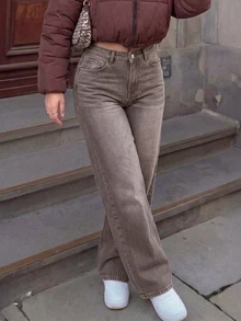 SHEIN MOD Women's Fashion Versatile Button Pocket Loose Fit Denim Jeans - Rust Brown - View 3