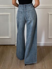 Livesso Tall Women's Casual Daily Denim Jeans With Pockets And Buttons - Blue - View 4