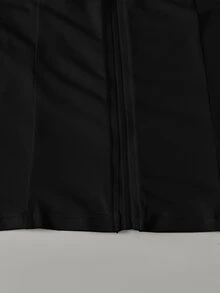 SHEIN 青少年女孩秋季休閒基礎日常穿著運動風彈性黑色抹胸高領瑜伽外套 - 黑色 - 查看 4