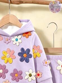 SHEIN Toddler Girls Floral Print Hoodie & Jogger Pants Set, Light Purple (2 Pcs) Fall Winter - Multicolor - View 7