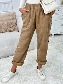 Holdful Holdful Women's Autumn/Winter New Casual Button-Down Pants - Khaki - View 4