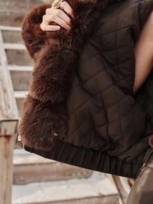Anewsta Women Luxury Faux Leather Jacket With Plush Faux Fur Trim Hooded Winter Coat - Brown - View 8