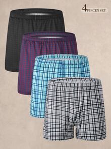 EverLounge Men's Home Shorts Vintage Plaid Pattern Alro Pants (4pcs Set) - Multicolor - View 1