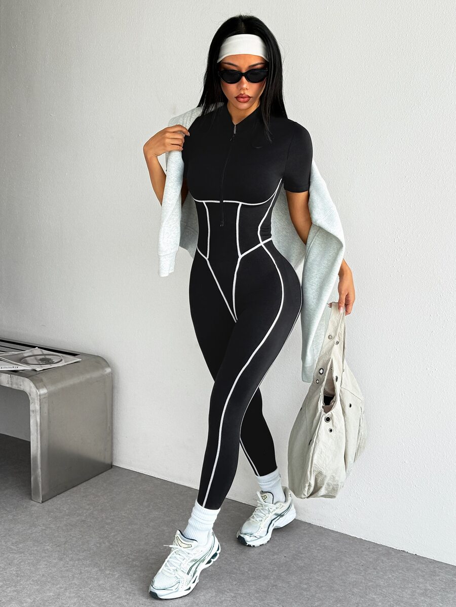 Dewbera Dewbera Women's Colorblock Casual Daily Travel Sports Jumpsuit - Black - View 1