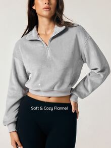 SHAPORA 2pcs Solid Half Zip Drop Shoulder Crop Lounge Sweatshirt - Multicolor - View 3