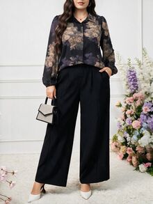 Modelyn Plus Size Floral Print Button Long Sleeve Shirt For Vacation - Multicolor - View 8