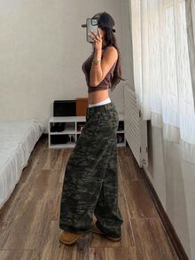 Muchica Celana Jeans Wanita Kasual Warna Hijau Zaitun Model Lurus - Hijau Tentara - View 5