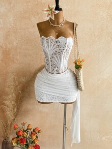 Soleia Spicy OutfitStrapless Set, Stylish And Versatile For Evening Events - White - View 3
